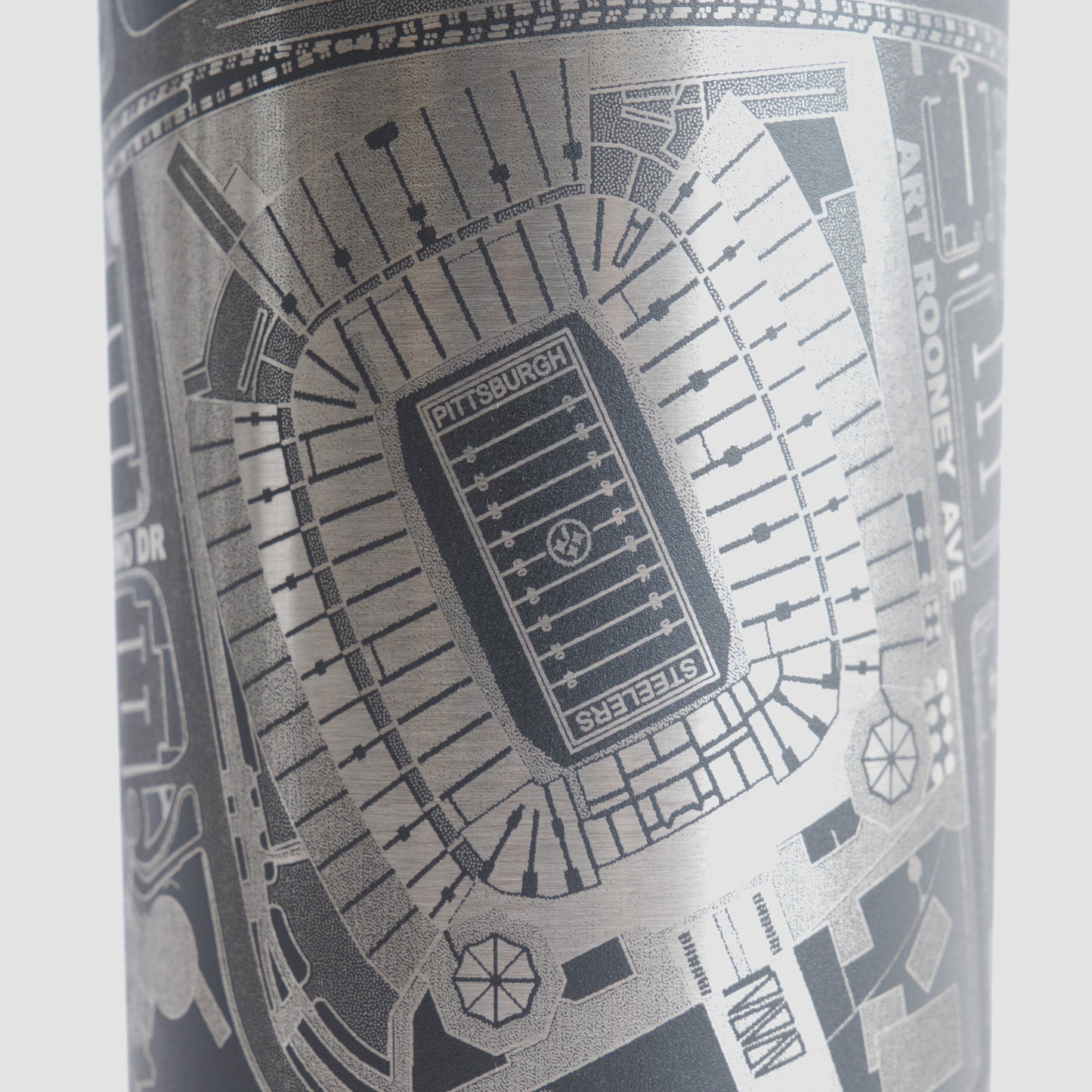 Black tumbler with detailed map design on a white background