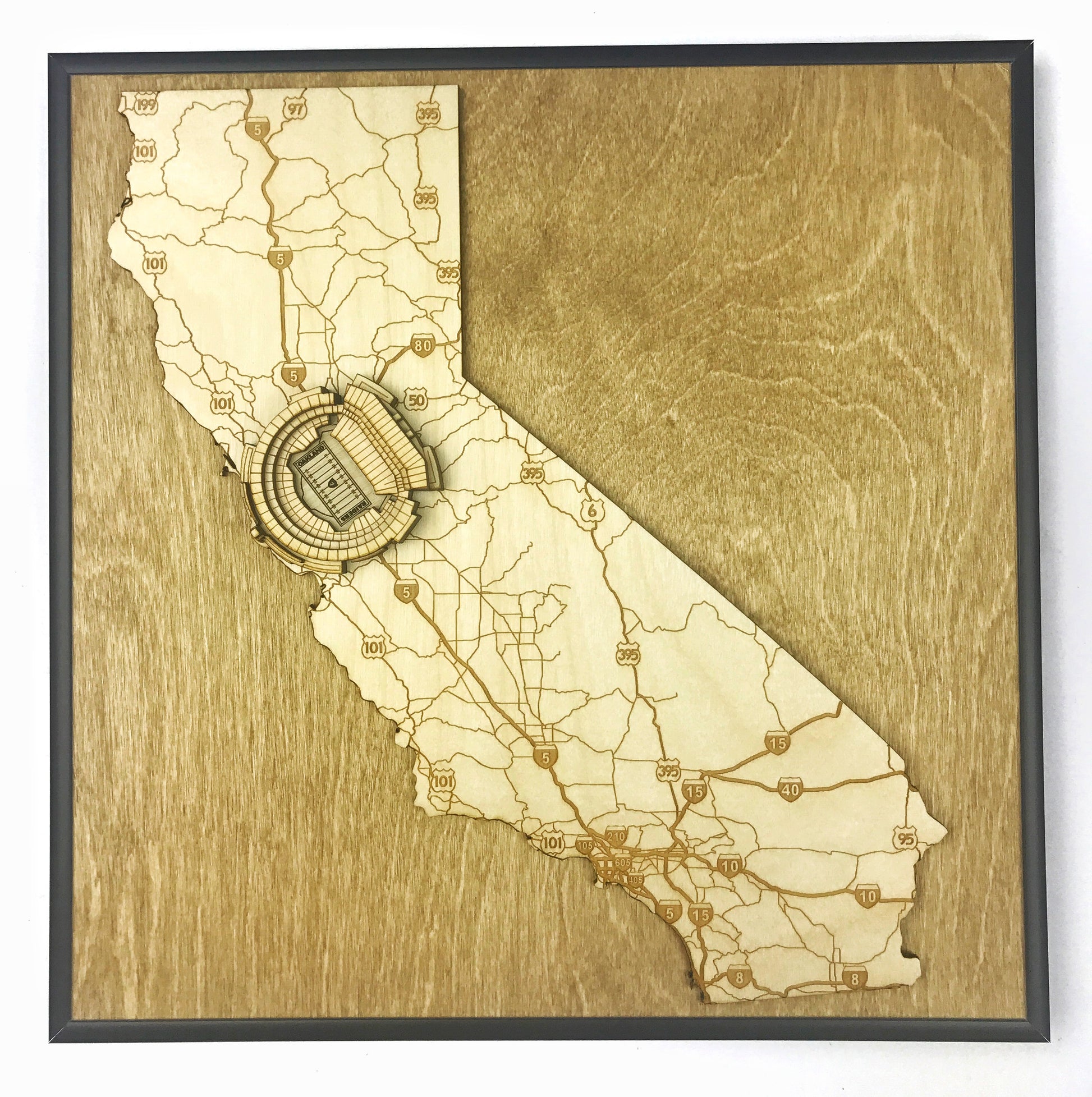 Oakland, California Wall Art State Map (Oakland-Alameda County Coliseum - Raiders)
