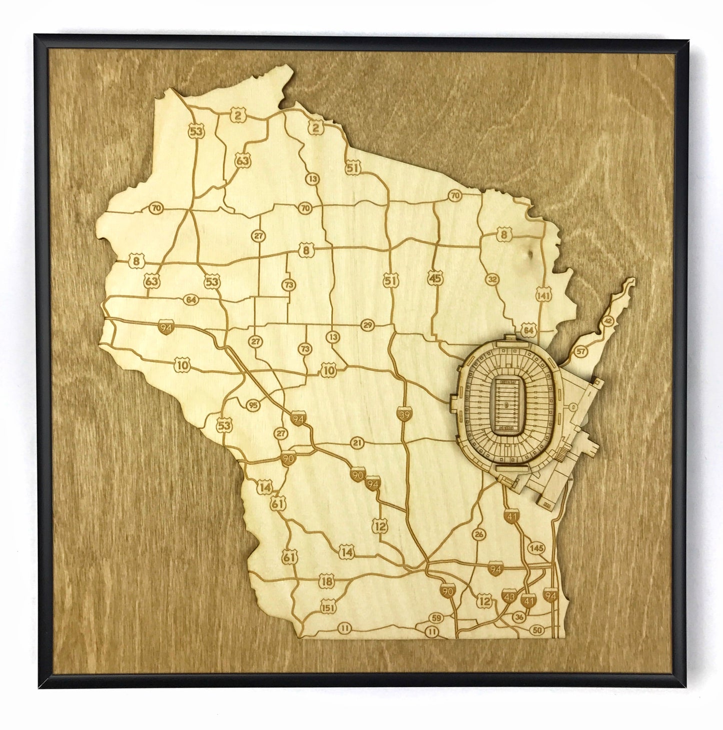Green Bay, Wisconsin Wall Art State Map (Lambeau Field)