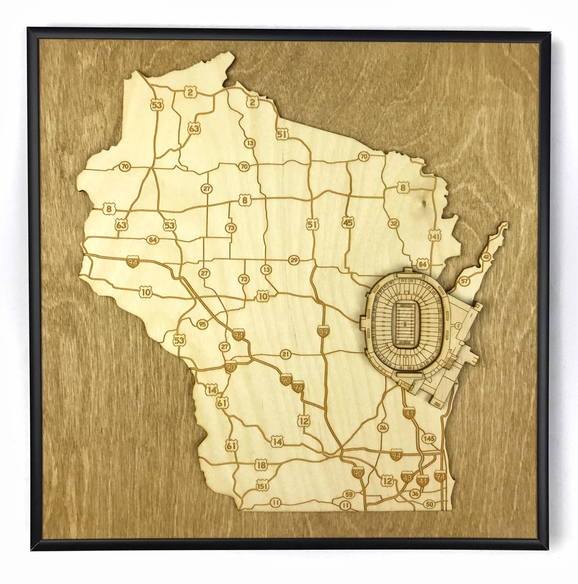 Green Bay, Wisconsin Wall Art State Map (Lambeau Field)