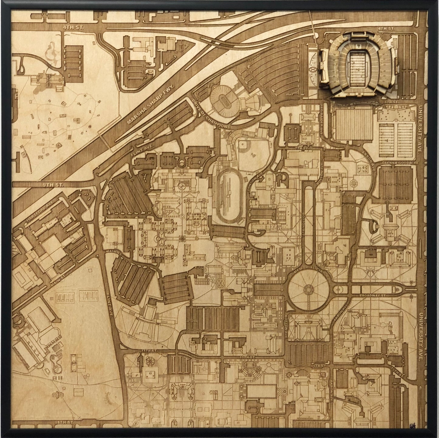 Lubbock, Texas Wall Art City Map (Jones AT&T Stadium)