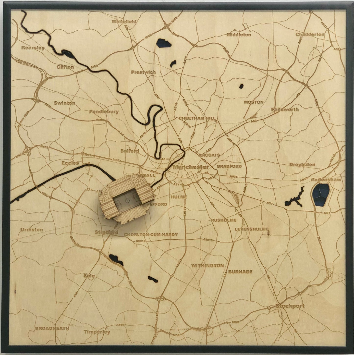 Manchester, England Wall Art City Map (Old Trafford Stadium)