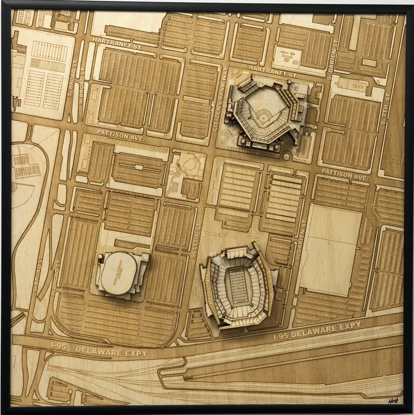 Philadelphia, Pennsylvania Wall Art City Map (Citizens Bank Park, Lincoln Financial Field, and Wells Fargo Center)