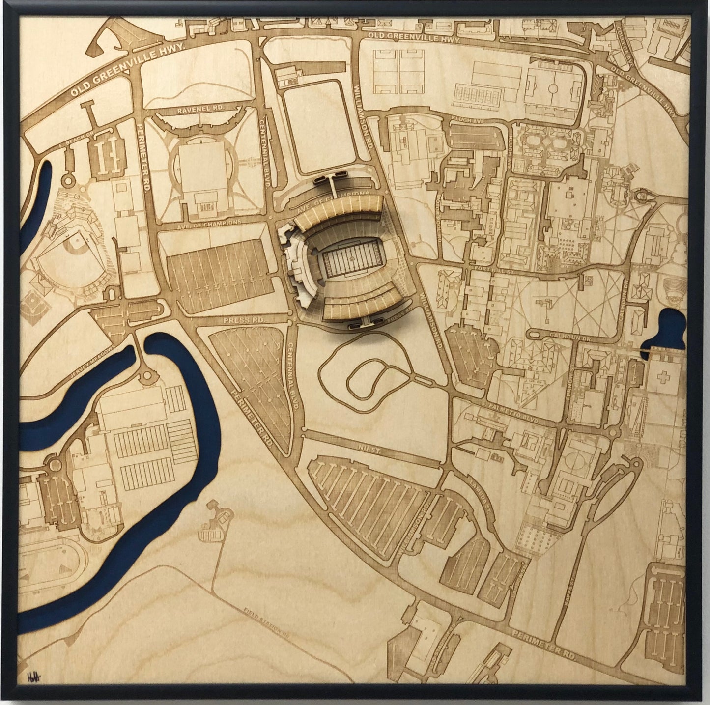 Clemson, South Carolina Wall Art City Map (Memorial Stadium)