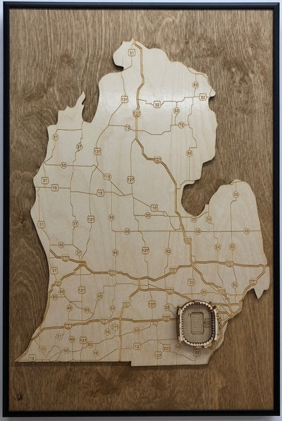 Ann Arbor, Michigan Wall Art State Map (Michigan Stadium)