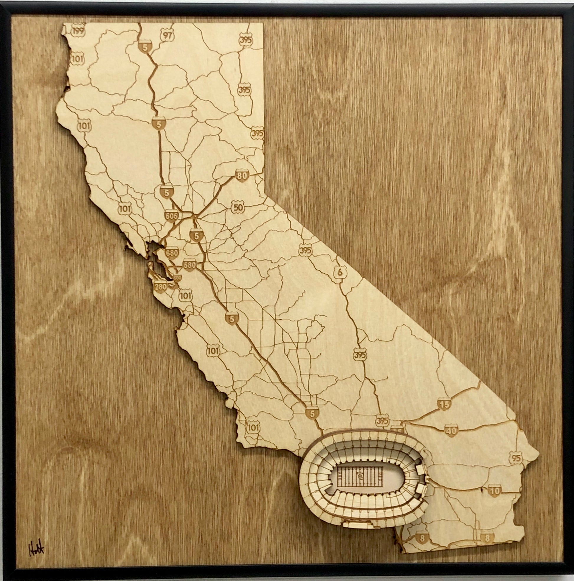 Los Angeles, California Wall Art State Map (LA Memorial Coliseum)