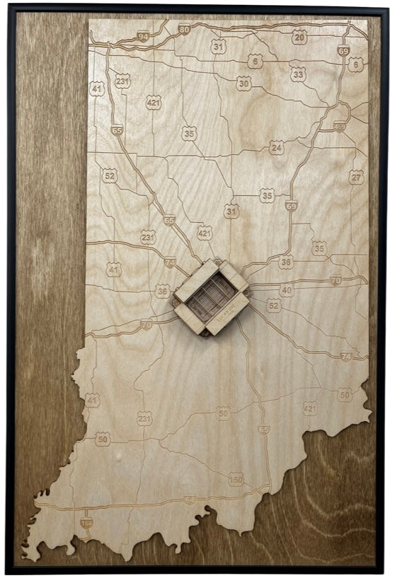 Indianapolis, Indiana Wall Art State Map (Lucas Oil Stadium)