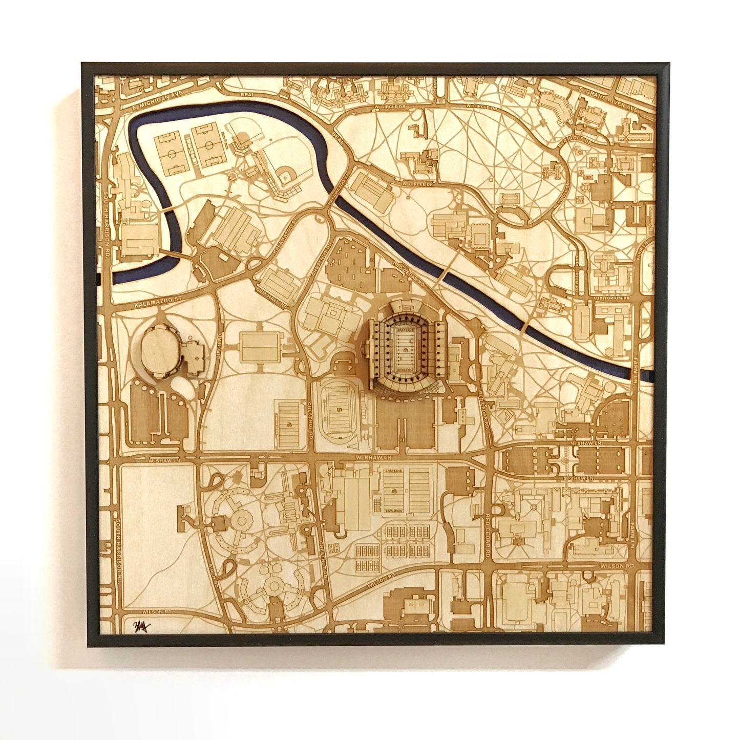East Lansing, Michigan Wall Art City Map (Spartan Stadium and Breslin Center)