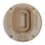 Wooden model of a stadium layout with 'South Bend' engraved on it, on a white background.