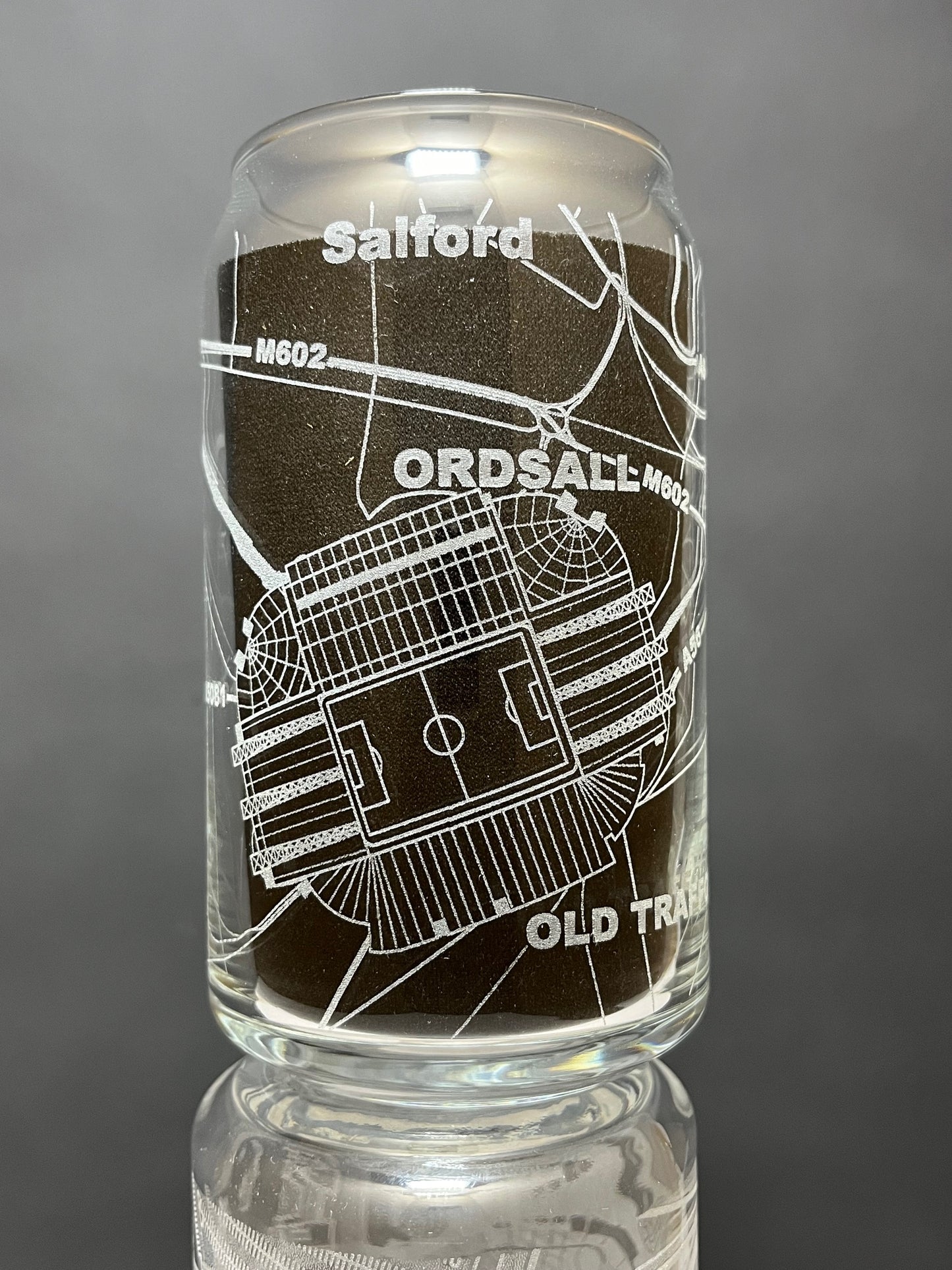 Manchester, England Pint Glass Art (Old Trafford Stadium)