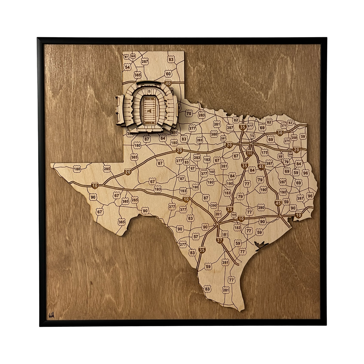 Lubbock, Texas Wall Art State Map (Jones AT&T Stadium)
