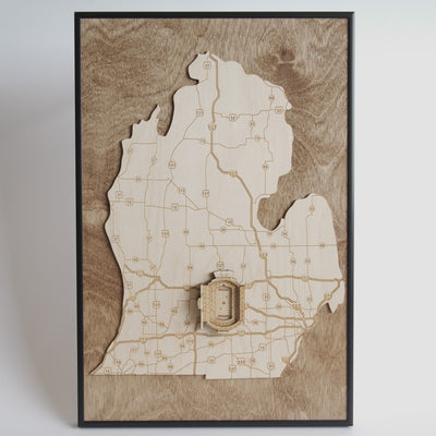 East Lansing, Michigan Wall Art State Map (Spartan Stadium)