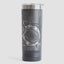Black tumbler with detailed map design on a white background