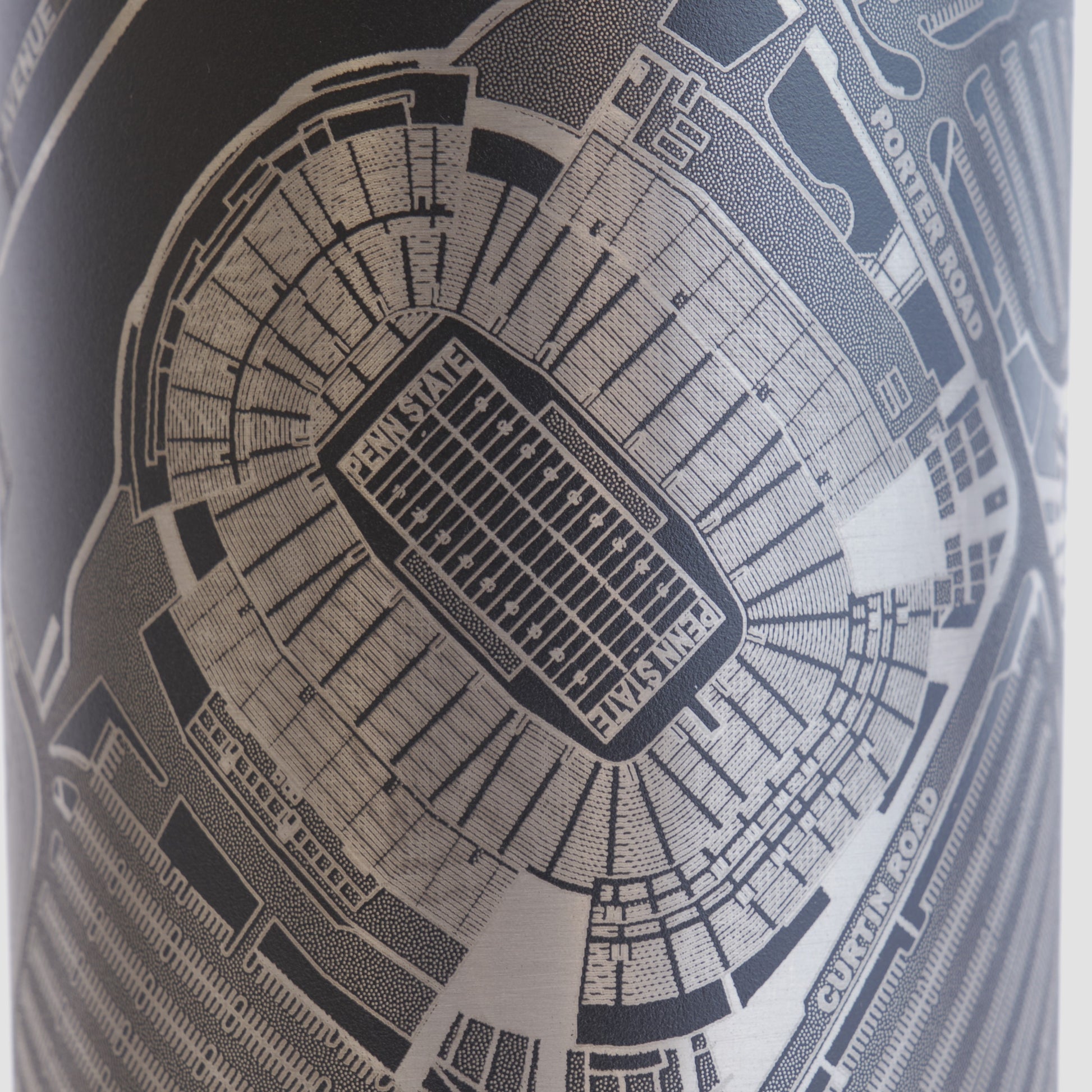 Black tumbler with detailed map design on a white background