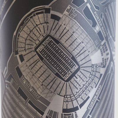 Black tumbler with detailed map design on a white background