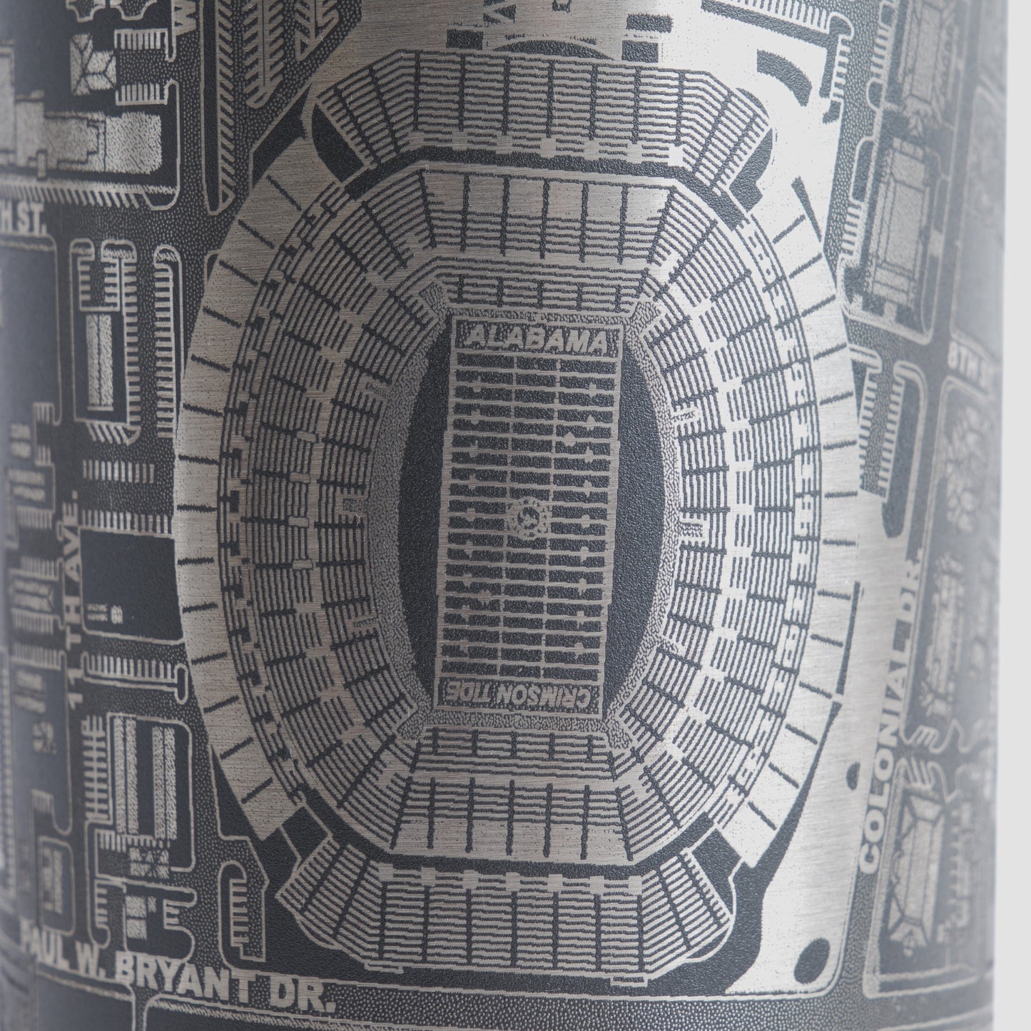 Black tumbler with detailed map design on a white background