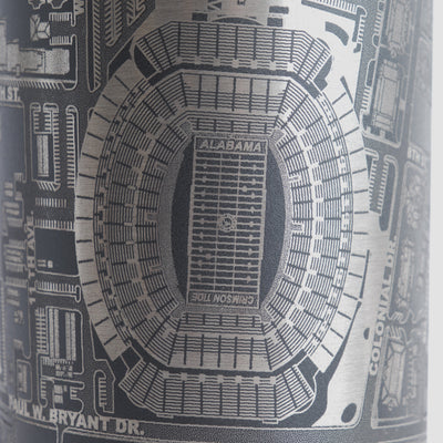 Black tumbler with detailed map design on a white background