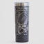 Black tumbler with detailed map design on a white background