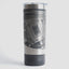 Black tumbler with detailed map design on a white background