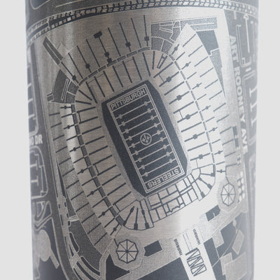 Black tumbler with detailed map design on a white background