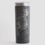 Black tumbler with detailed map design on a white background