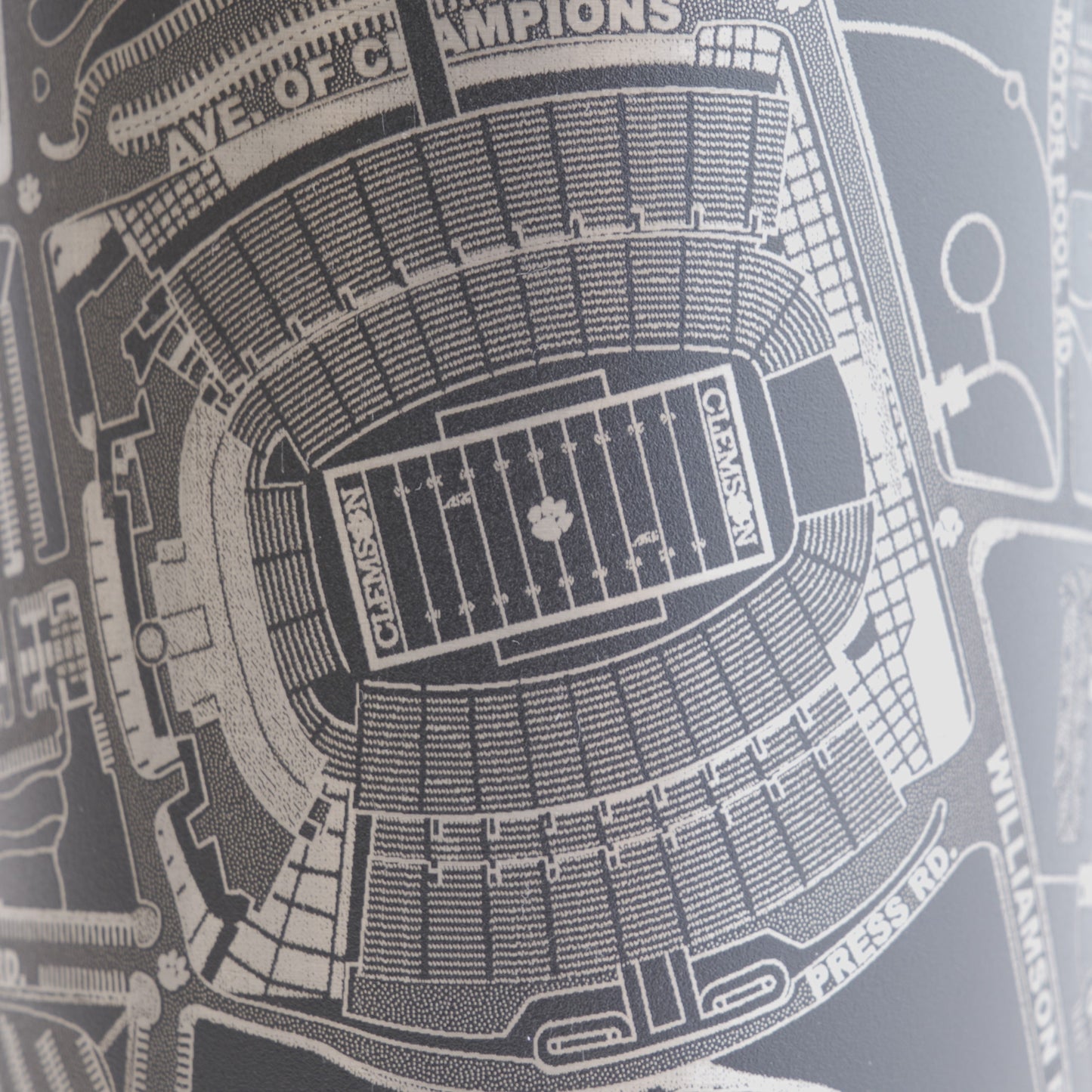 Black tumbler with detailed map design on a white background