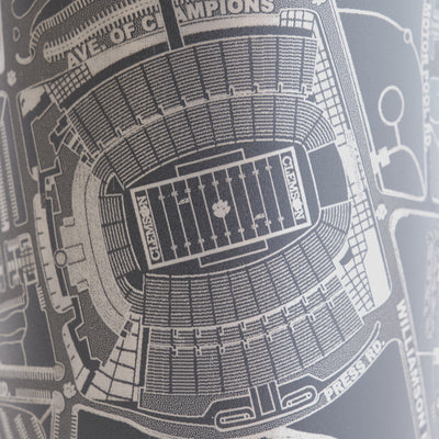 Black tumbler with detailed map design on a white background