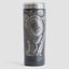Black tumbler with detailed map design on a white background