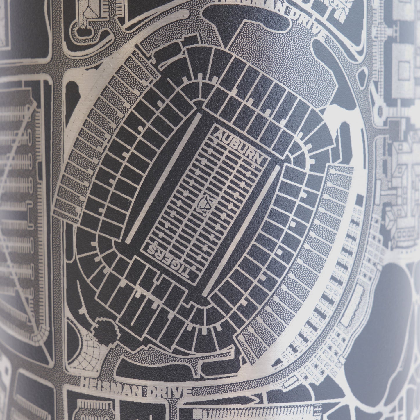 Black tumbler with detailed map design on a white background