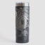 Black tumbler with detailed map design on a white background