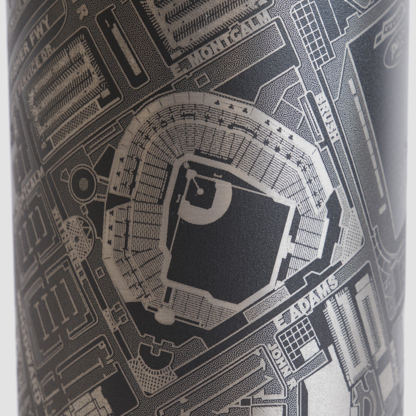 Black tumbler with detailed map design on a white background