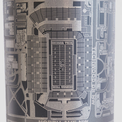 Black tumbler with detailed map design on a white background