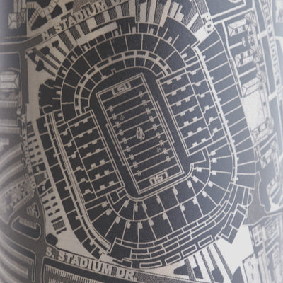 Black tumbler with detailed map design on a white background