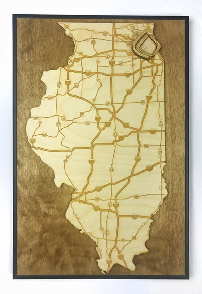 Chicago, Illinois Wall Art State Map (Wrigley Field)