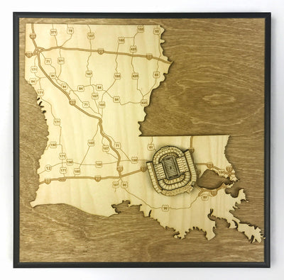 Baton Rouge, Louisiana Wall Art State Map (Tiger Stadium)