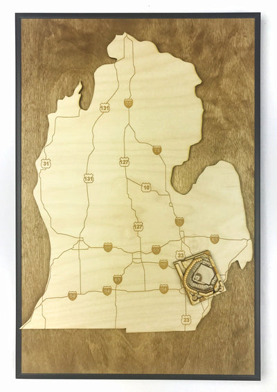 Detroit, Michigan Wall Art State Map (Comerica Park)