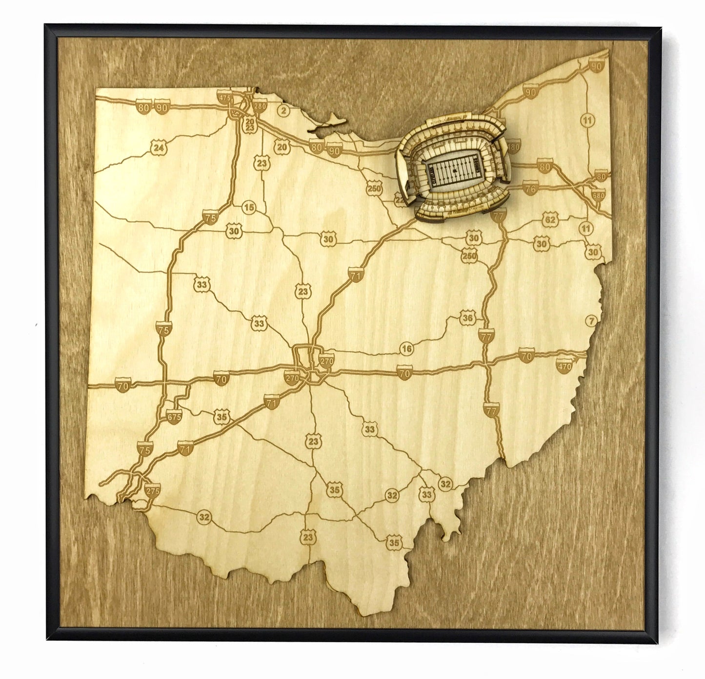 Cleveland, Ohio Wall Art State Map (Cleveland Brown Stadium)