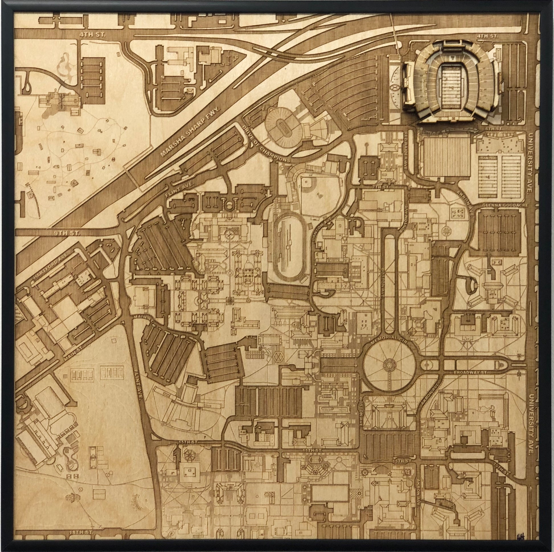 Lubbock, Texas Wall Art City Map (Jones AT&T Stadium)