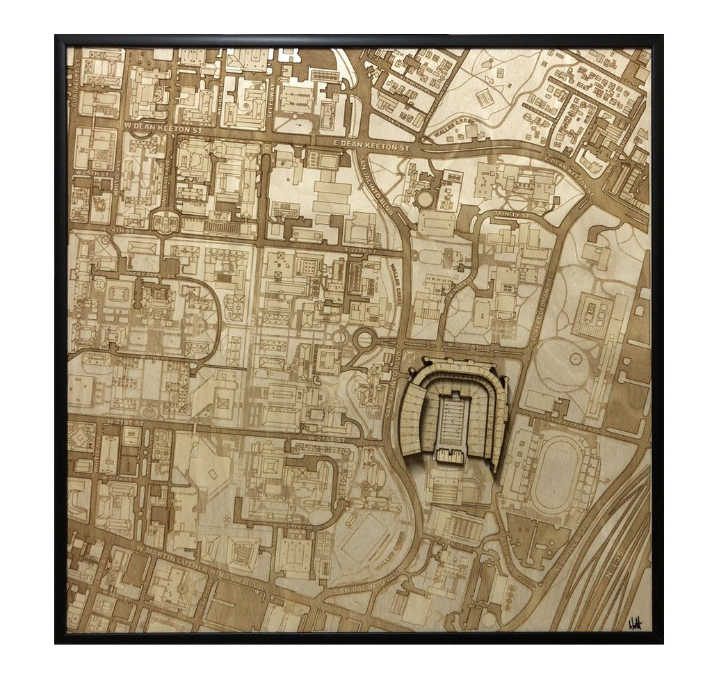 Austin, Texas Wall Art City Map (Darrell K Royal Texas Memorial Stadium)