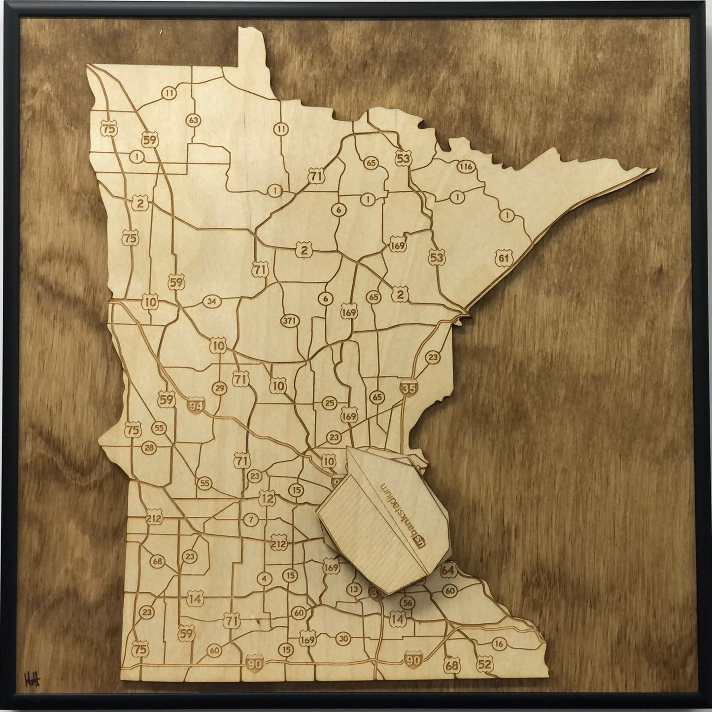 Minneapolis, Minnesota Wall Art State Map (U.S. Bank Stadium)