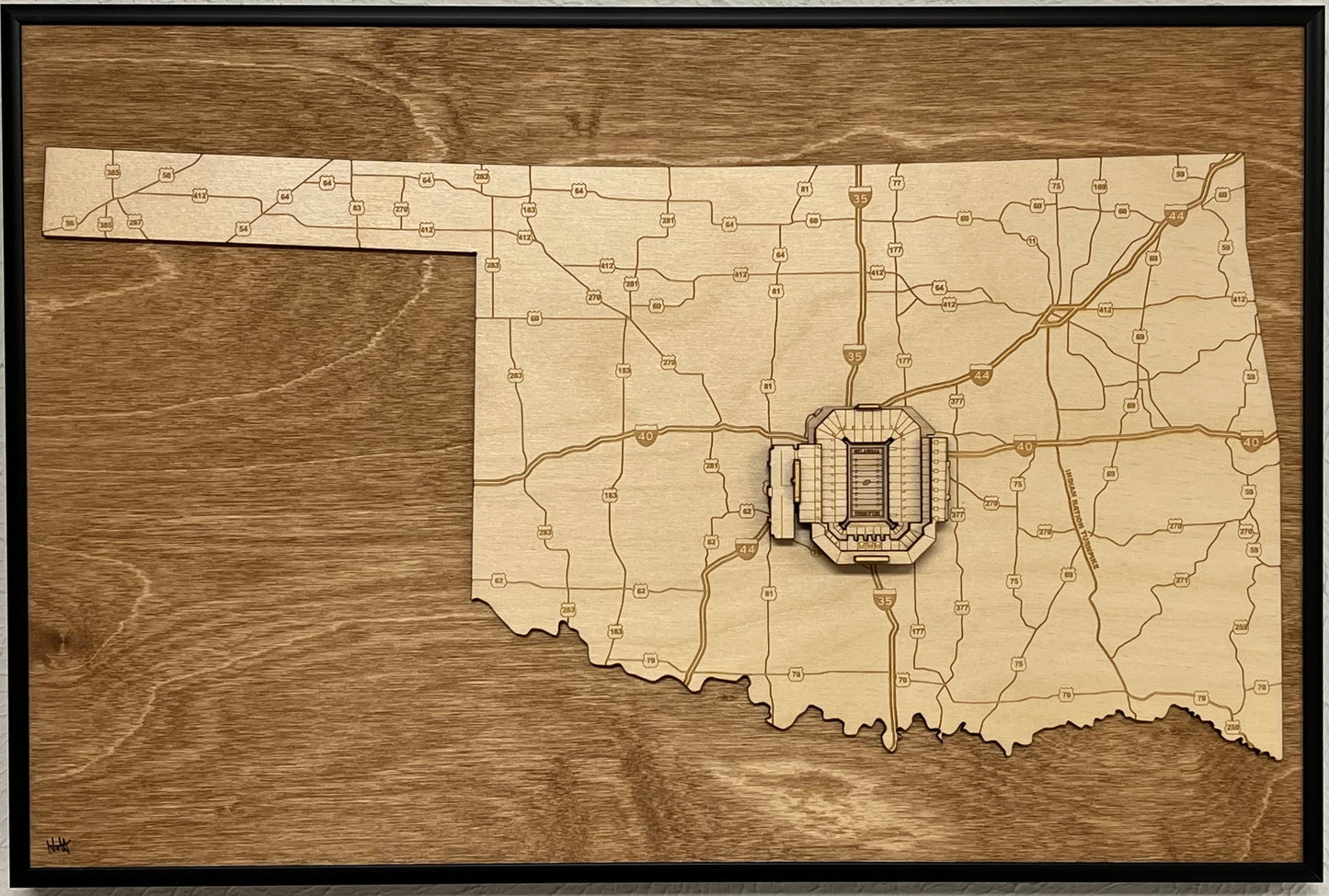 Norman, Oklahoma Wall Art State Map (Gaylord Family - Oklahoma Memorial Stadium)