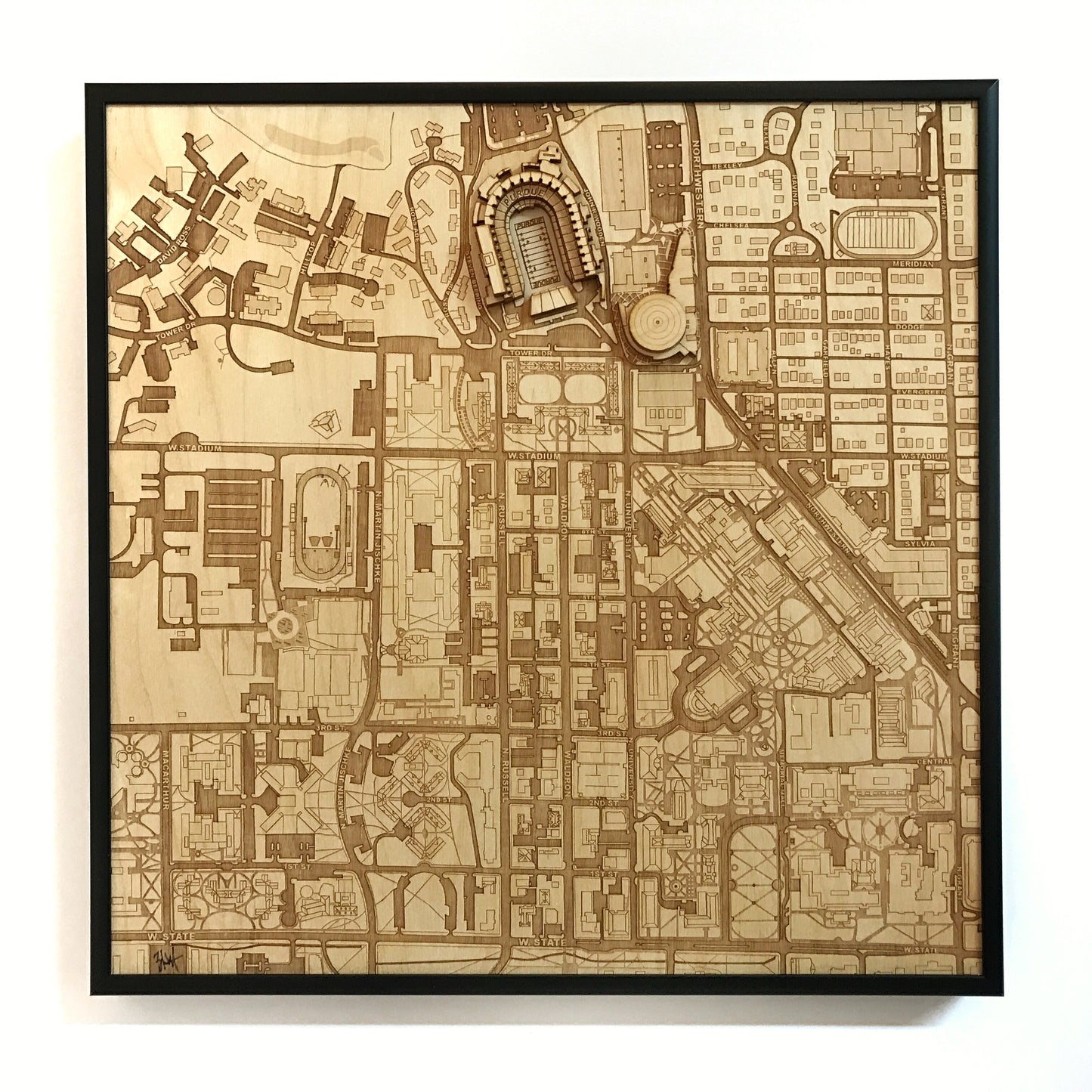 West Lafayette, Indiana Wall Art City Map (Ross-Ade Stadium & Mackey Arena)